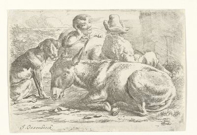 Twee rustende ezeldrijvers door Jan van Ossenbeeck