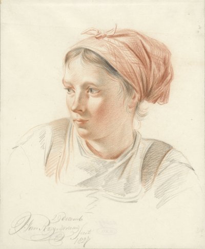 Portret van jonge vrouw, driekwart naar links door Jan van Ravenswaay