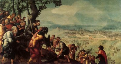 Intocht van Christus in Jeruzalem, centraal paneel van een drieluik, ca. 1526 door Jan van Scorel