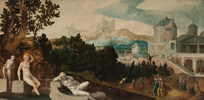 Landschap met Bathseba door Jan van Scorel