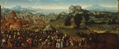 Landschap met Toernooi en Jagers door Jan van Scorel