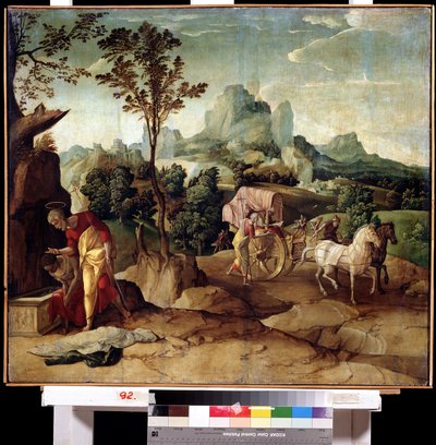 De doop. Sint Filippus diaken verkondigt het geloof aan een eunuch van de koningin van Ethiopië en doopt hem door Jan van Scorel