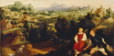 Tobias met de Engel in een Landschap door Jan van Scorel