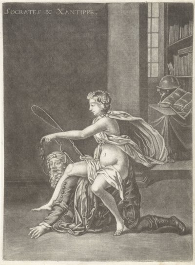 Socrates door zijn vrouw bespot Socrates & Xantippe (titel op object) door Jan van Somer
