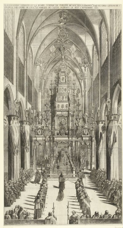 Lijkdienst voor Filips IV te Brussel, 1665 door Jan van Troyen