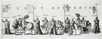 Wapens van Castilië en León bij de begrafenisstoet van keizer Karel V, 1559 door Jan van and Doetechum Doetechum the elder