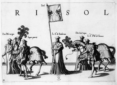 Wapens van Sicilië bij de begrafenisstoet van keizer Karel V, 1559 door Jan van and Doetechum Doetechum the elder