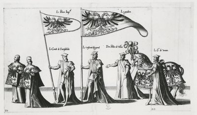 Keizerlijke banier bij de begrafenisstoet van keizer Karel V door Jan van and Doetechum Lucas van and Bol Hans Doetechum the elder