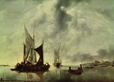 Kalmte of, boten nabij de kust, na 1651 door Jan van de Capelle or Cappelle