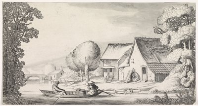 Boer en boerin in een roeiboot door Jan van de Velde (II)
