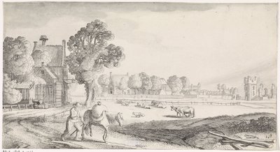 Boer met pakpaard op een landweg door Jan van de Velde (II)