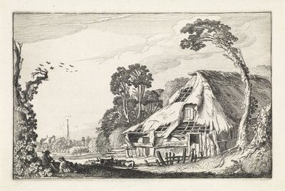 Figuren bij een vervallen schuur door Jan van de Velde (II)