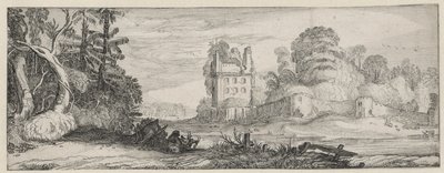 Gezicht op een ruïne van een huis bij een muur door Jan van de Velde (II)