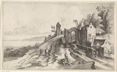 Kustlandschap met een watermolen Zeegezichten (series title) door Jan van de Velde (II)