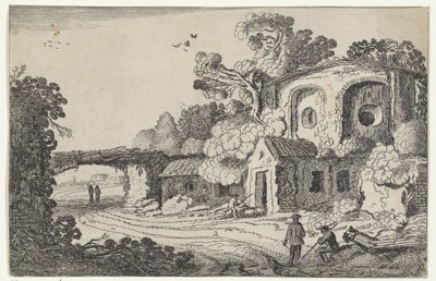 Landschap met oude burcht door Jan van de Velde (II)