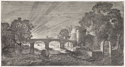 Riviergezicht bij zonsondergang door Jan van de Velde (II)