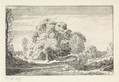 Ruiter in een landschap bij zonsopgang (Landschappen, Amenissimae aliquot requculae) door Jan van de Velde (II)