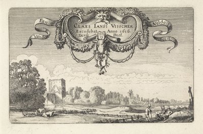Rustende figuren in een landschap met koeien en een toren door Jan van de Velde (II)