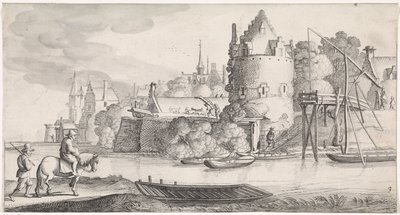 Stad aan een rivier (Playsante lantschappen ende vermakelycke gesichten) door Jan van de Velde (II)
