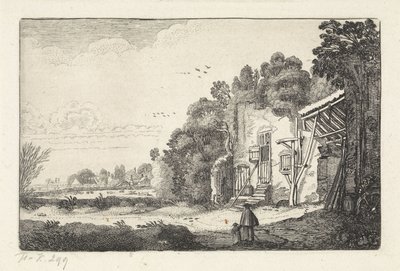Vrouw met kind bij een ruïne van een huis (Landschappen / Amenissimae aliquot requculae) door Jan van de Velde (II)