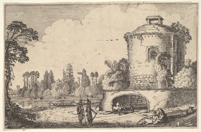 Landschap met een ronde toren door Jan van de Velde II