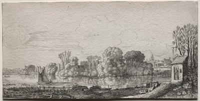 Landschappen: Een kleine kapel bij een vijver door Jan van de Velde II