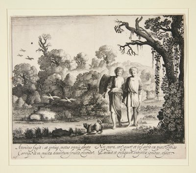 Tobias en de Engel, met de Vis uit het Verhaal van Tobias door Jan van de Velde II
