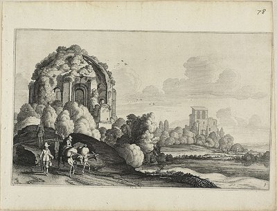 Reizigers voor de Minerva Medica-tempel in Rome door Jan van de Velde II