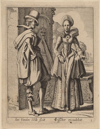 Twee Figuren in Kostuum door Jan van de Velde II