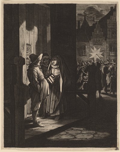 De ster van de koningen, een nachtstuk door Jan van de Velde II after Pieter Molijn