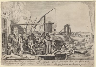 Vuur door Jan van de Velde II, after Willem Buytewech
