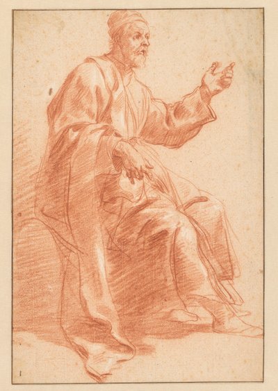 Zittende oude man met opgeheven linkerhand door Jan van den Bergh