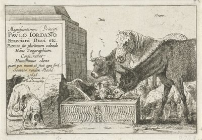 Dieren bij een fontein door Jan van den Hecke