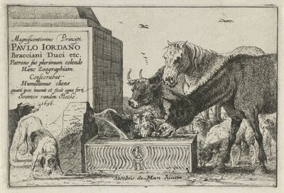 Dieren bij een fontein door Jan van den Hecke
