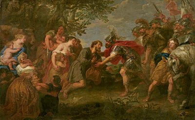 Jakob ontmoet zijn broer Esau door Jan van den Hoecke