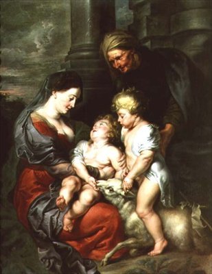 Madonna en Kind met St. Elizabeth en de jonge St. Johannes de Doper door Jan van den Hoecke