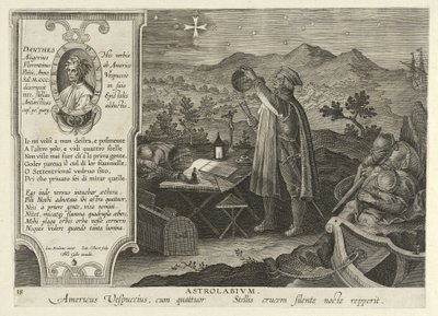 Amerigo Vespucci ontdekt het Zuiderkruis met een astrolabium, uit Nova Reperta, uitgegeven 1600 door Jan van der Straet