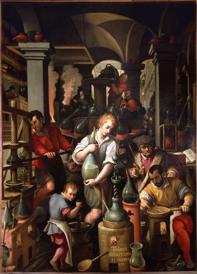 De werkplaats van de alchemist door Jan van der Straet