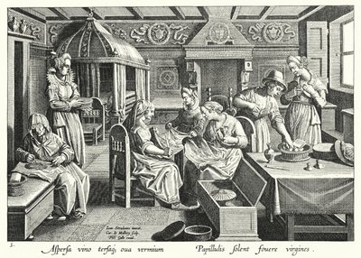 Het hanteren van de eieren van zijderupsen door Jan van der Straet