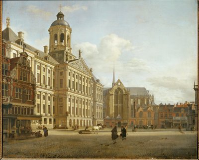 De Dam en het nieuwe stadhuis van Amsterdam, Nederland ... door Jan van der (manner of) Heyden