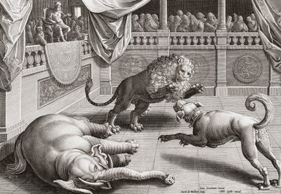 Alexander de Grote kijkt naar vechtende dieren, 16e eeuw door Jan van der 1523 1605 after Straet