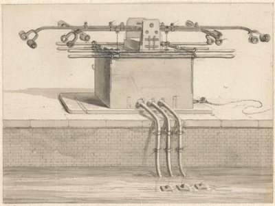 Dubbele zuigpomp voor de slangbrandspuit door Jan van der Heyden