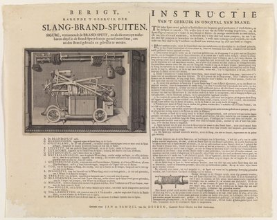 Instructie voor het gebruik van slangbrandspuiten door Jan van der Heyden