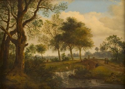 Landschap met baders door Jan van der Heyden