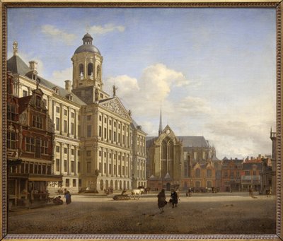De Dam met het nieuwe stadhuis in Amsterdam door Jan van der Heyden