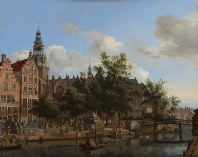 Uitzicht op Oudezijds Voorburgwal met de Oude Kerk in Amsterdam, c.1670 door Jan van der Heyden
