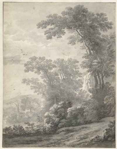 Berglandschap met bomen bij een rivier door Jan van der Meer (II)