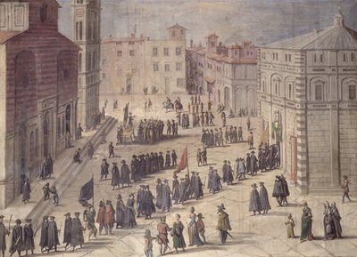 Festival van eerbetoon op het Piazza del Duomo, Florence, 1555 door Jan van der Straet