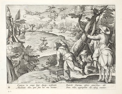Vogelaars die Kraaien vangen, illustratie uit 