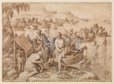 Parelduiken, circa 1596 door Jan van der Straet